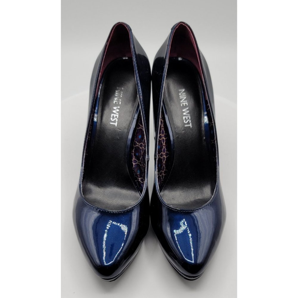 NINE WEST Plateau Platform Patent Heel Pump - Navy 6.5M
